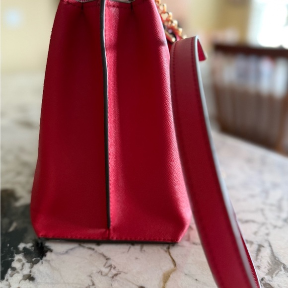 Michael Kors Ruby Satchel Leather Handbag Crimson - Picture 10 of 12